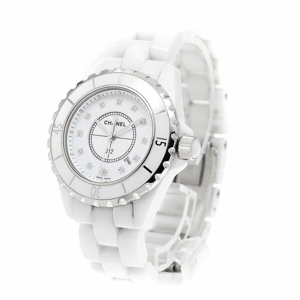 CHANEL H1628 J12 White Ceramic 12-Diamond Quartz Women's Watch with Warranty Card