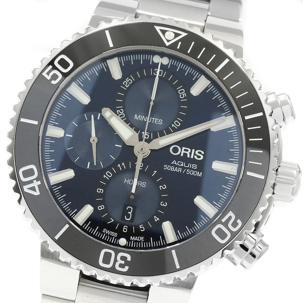 ORIS 01 774 7743 4155 Aquis Chronograph Date Automatic Men's Watch Excellent Condition with Box and Warranty Card