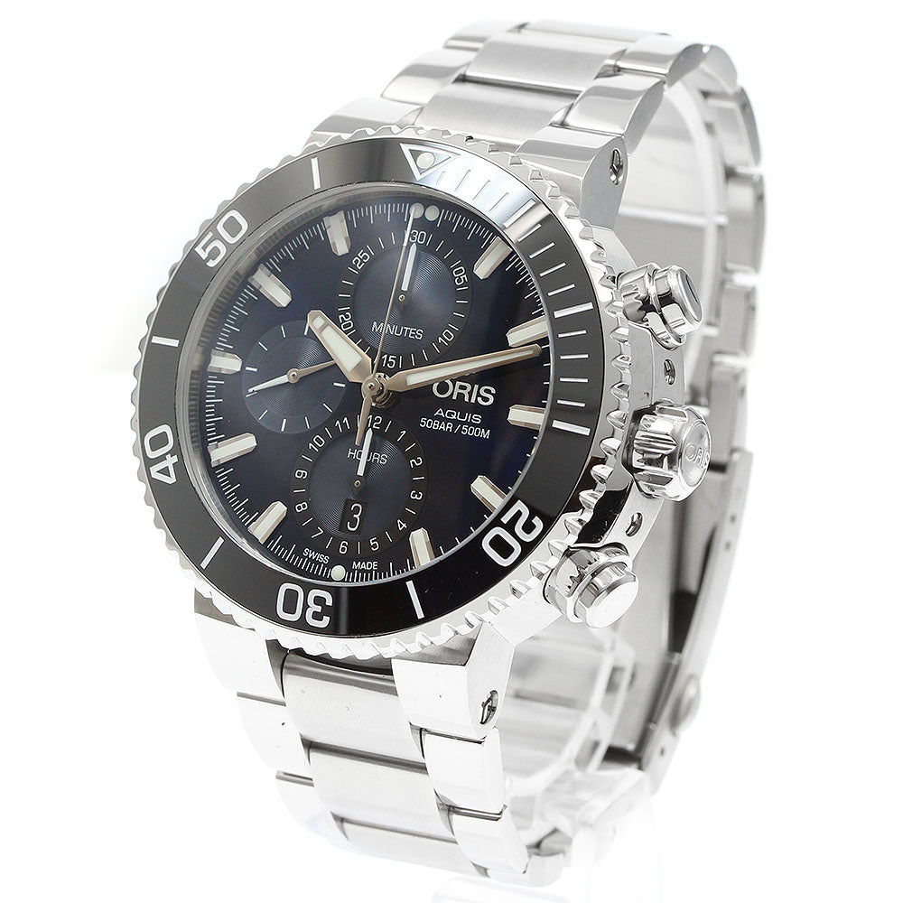 ORIS 01 774 7743 4155 Aquis Chronograph Date Automatic Men's Watch Excellent Condition with Box and Warranty Card
