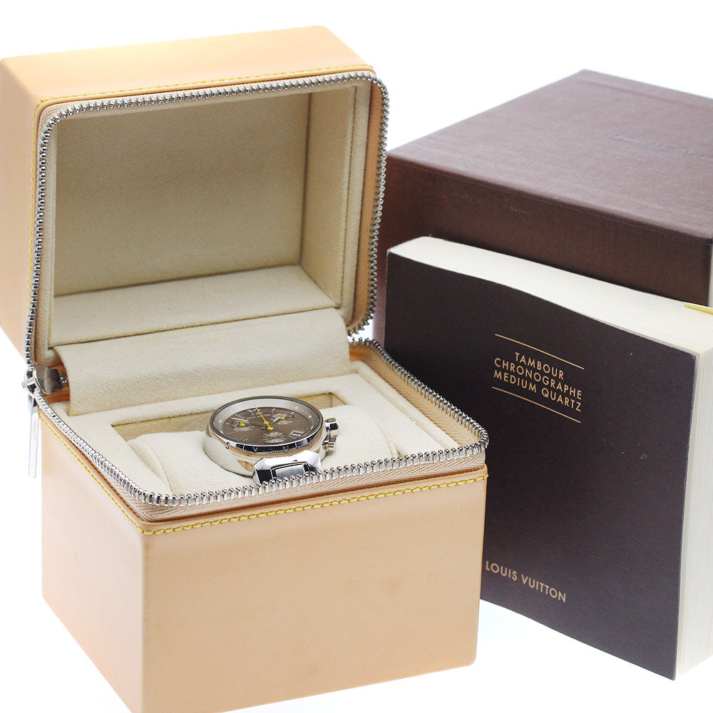 LOUIS VUITTON Q1322 Tambour Chronograph Date Quartz Boys' Watch with Box and Warranty Card