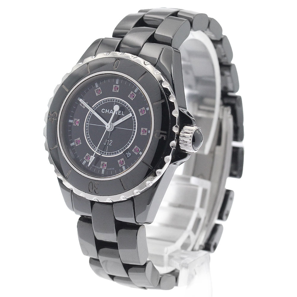 CHANEL H1634 J12 Black Ceramic 12P Ruby Quartz Women's Watch