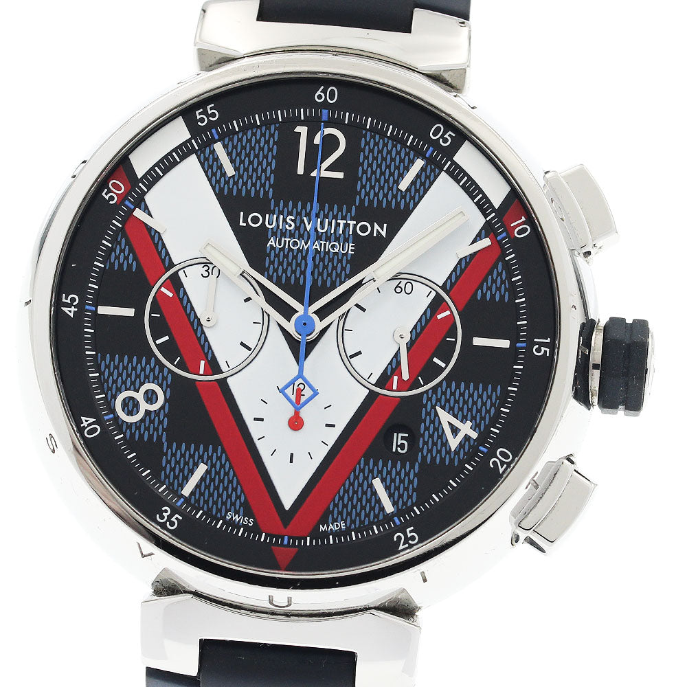 LOUIS VUITTON QA076Z Tambour Damier Cobalt V Automatic Men's Watch with Box and Warranty Card