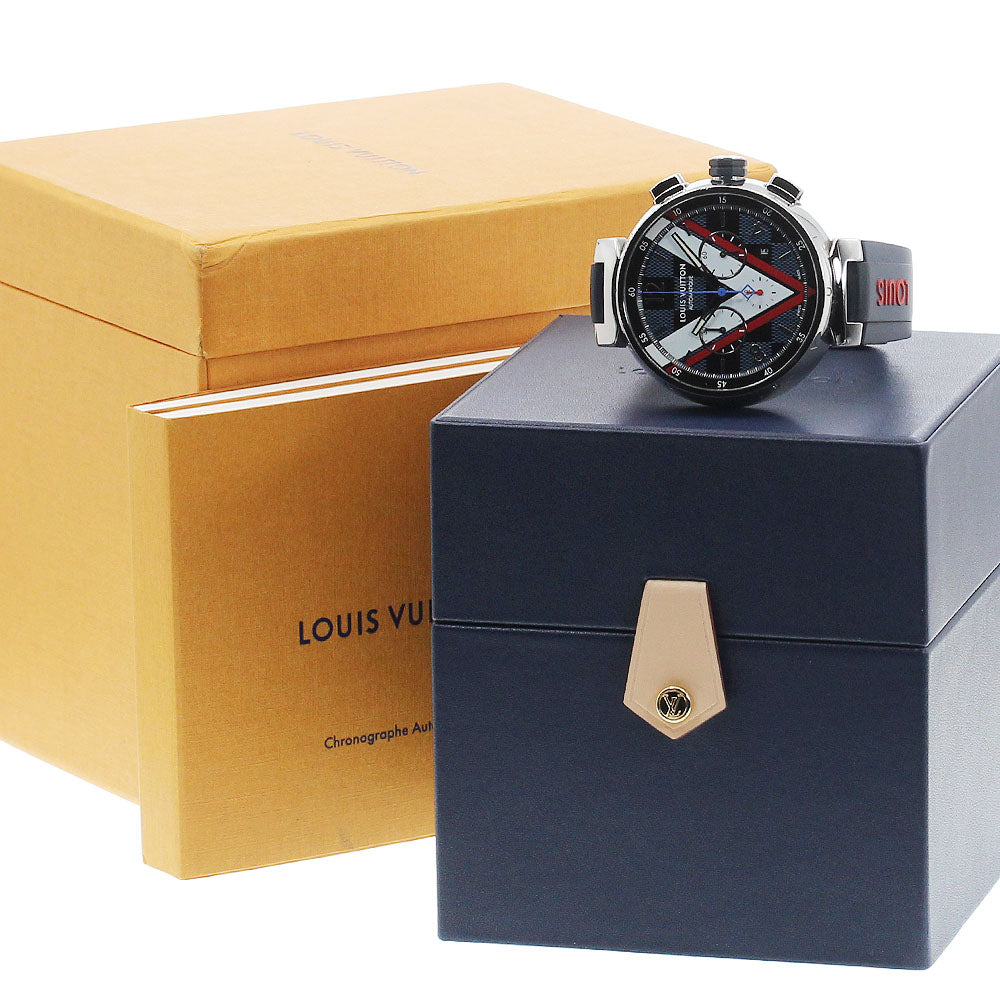 LOUIS VUITTON QA076Z Tambour Damier Cobalt V Automatic Men's Watch with Box and Warranty Card