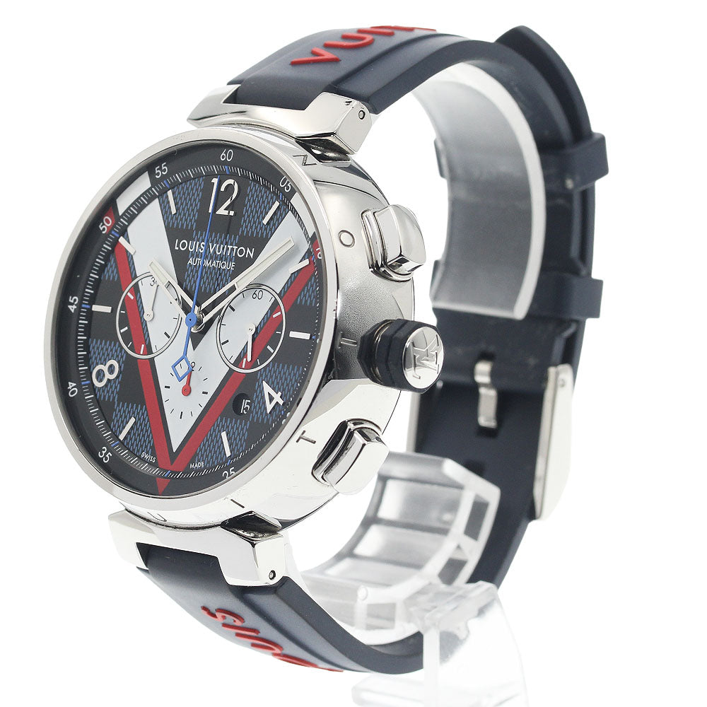LOUIS VUITTON QA076Z Tambour Damier Cobalt V Automatic Men's Watch with Box and Warranty Card