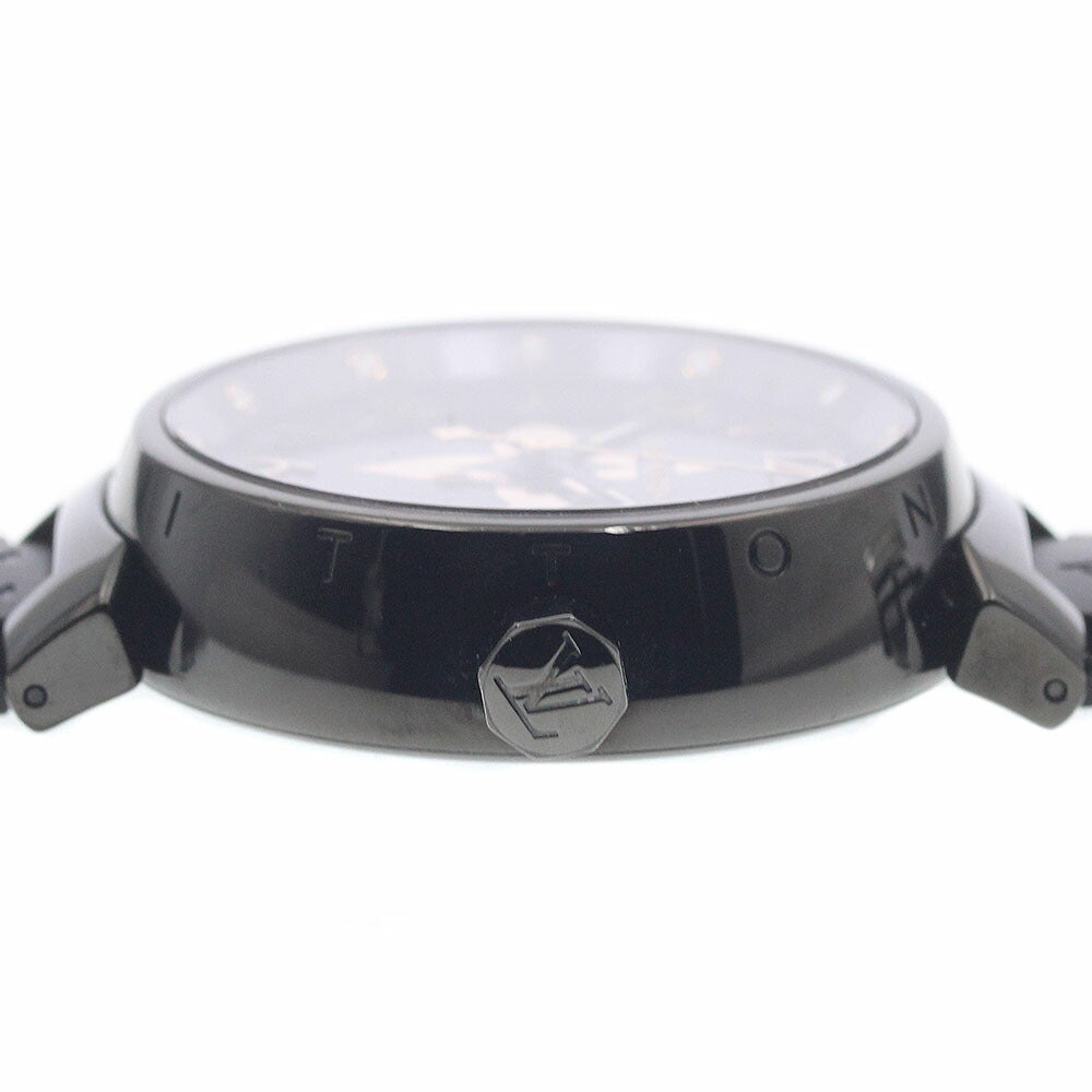 LOUIS VUITTON QA049 Tambour All Black GM 12P Diamond Date Quartz Men's Watch (Good Condition)