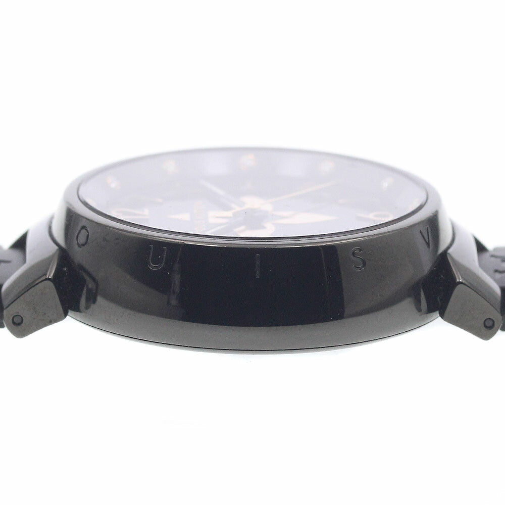 LOUIS VUITTON QA049 Tambour All Black GM 12P Diamond Date Quartz Men's Watch (Good Condition)