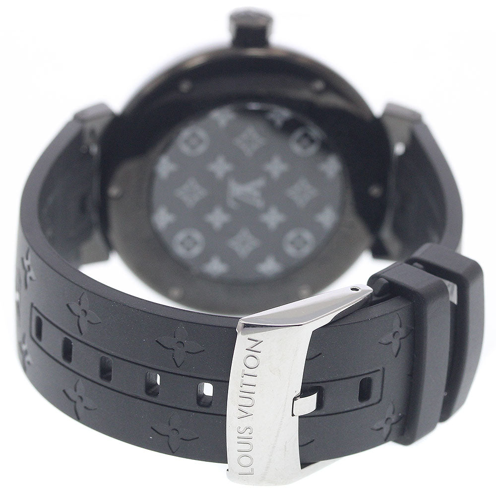 LOUIS VUITTON QA049 Tambour All Black GM 12P Diamond Date Quartz Men's Watch (Good Condition)