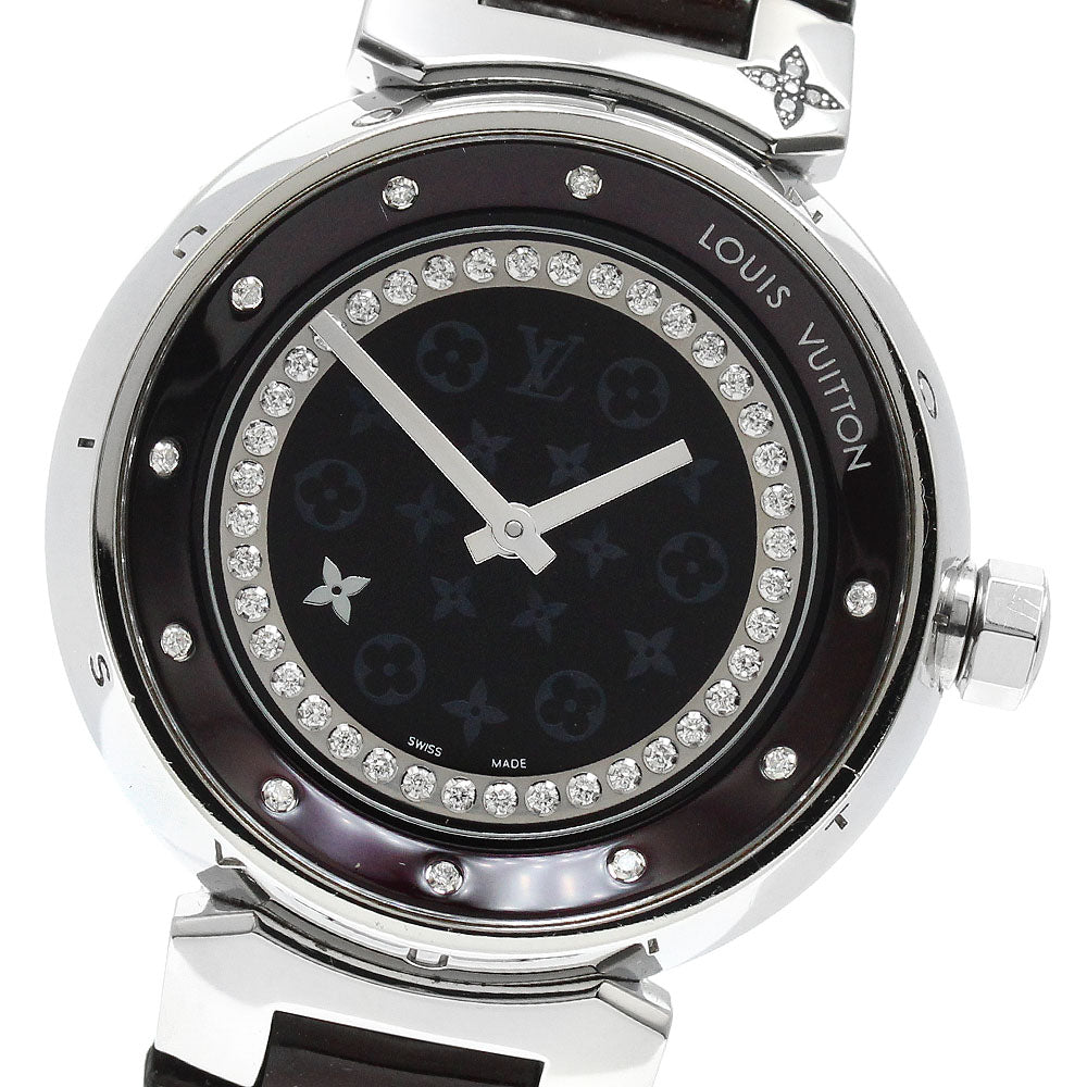 LOUIS VUITTON Q1319 Tambour Disc Amarante Diamant MM Diamond Quartz Women's Watch with Box and Warranty