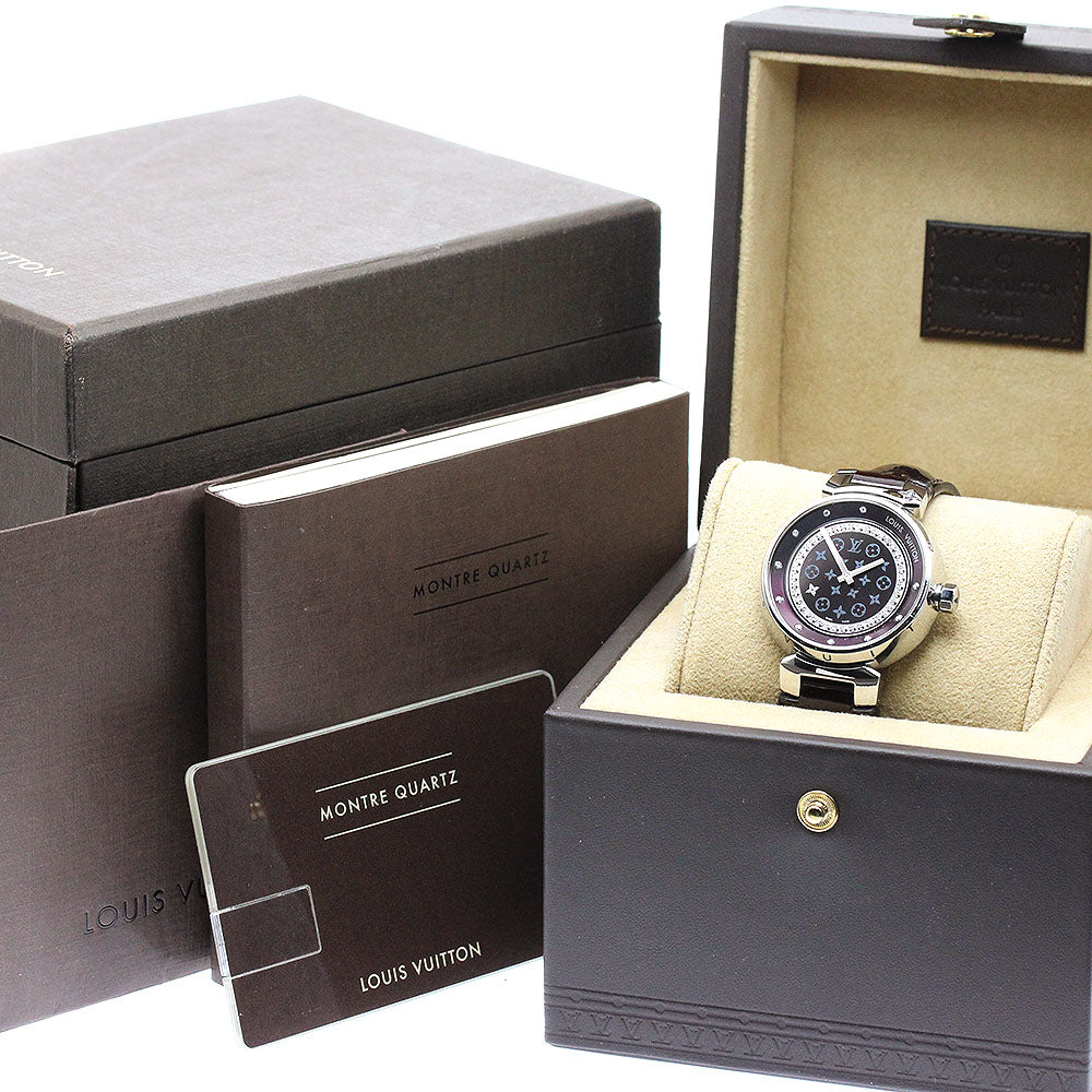 LOUIS VUITTON Q1319 Tambour Disc Amarante Diamant MM Diamond Quartz Women's Watch with Box and Warranty