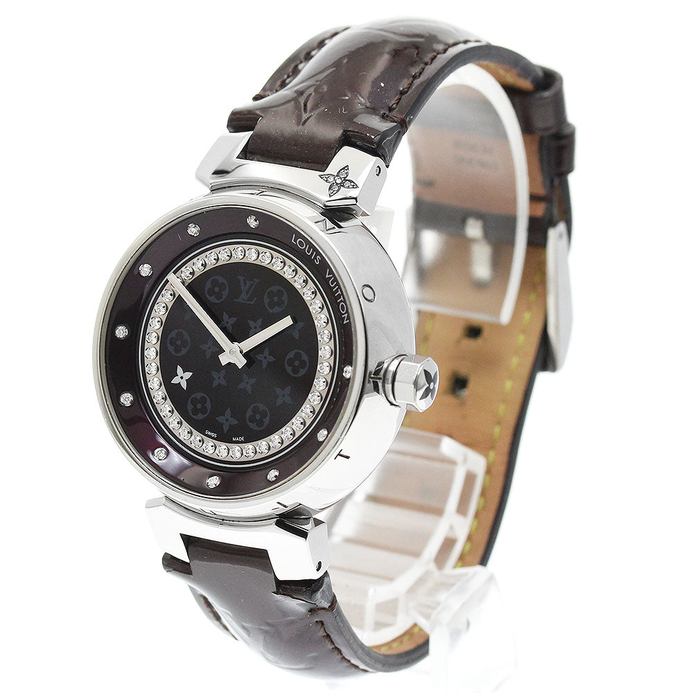 LOUIS VUITTON Q1319 Tambour Disc Amarante Diamant MM Diamond Quartz Women's Watch with Box and Warranty