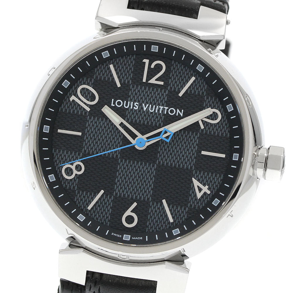 LOUIS VUITTON QA073 Tambour Damier Graphite Quartz Men's Watch Excellent Condition with Box and Warranty Card