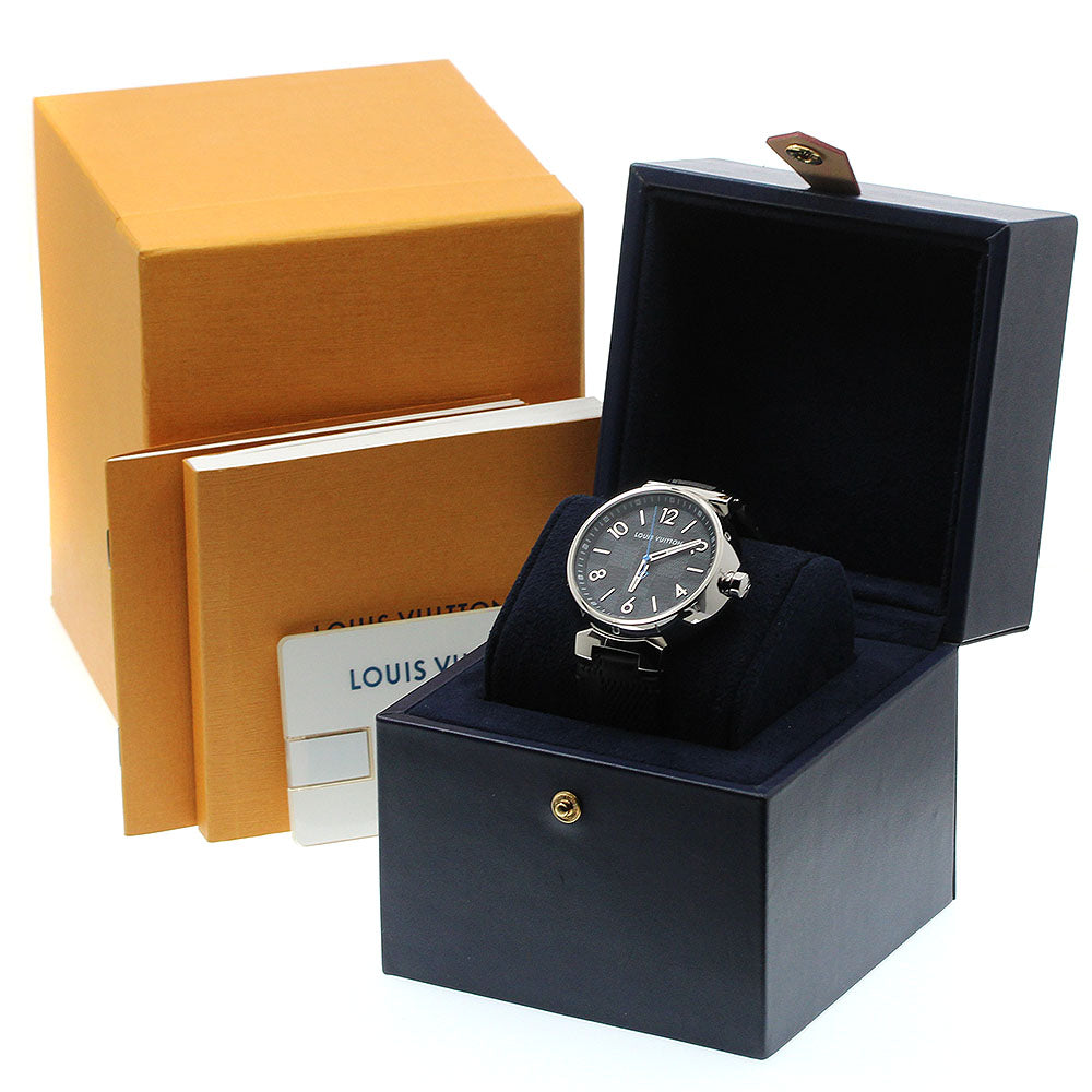 LOUIS VUITTON QA073 Tambour Damier Graphite Quartz Men's Watch Excellent Condition with Box and Warranty Card