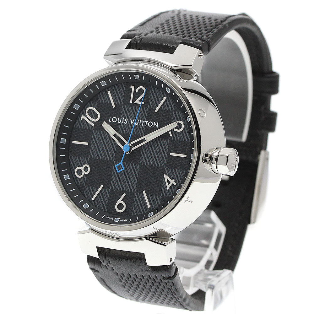 LOUIS VUITTON QA073 Tambour Damier Graphite Quartz Men's Watch Excellent Condition with Box and Warranty Card