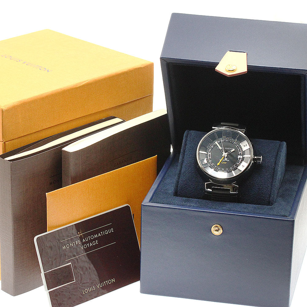 LOUIS VUITTON Q113I Tambour in Black GMT Automatic Men's Watch with Box and Warranty Card