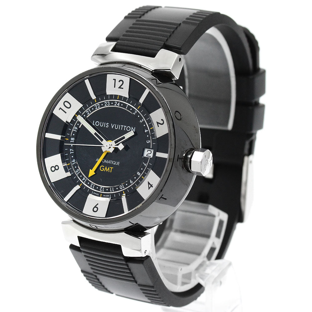 LOUIS VUITTON Q113I Tambour in Black GMT Automatic Men's Watch with Box and Warranty Card
