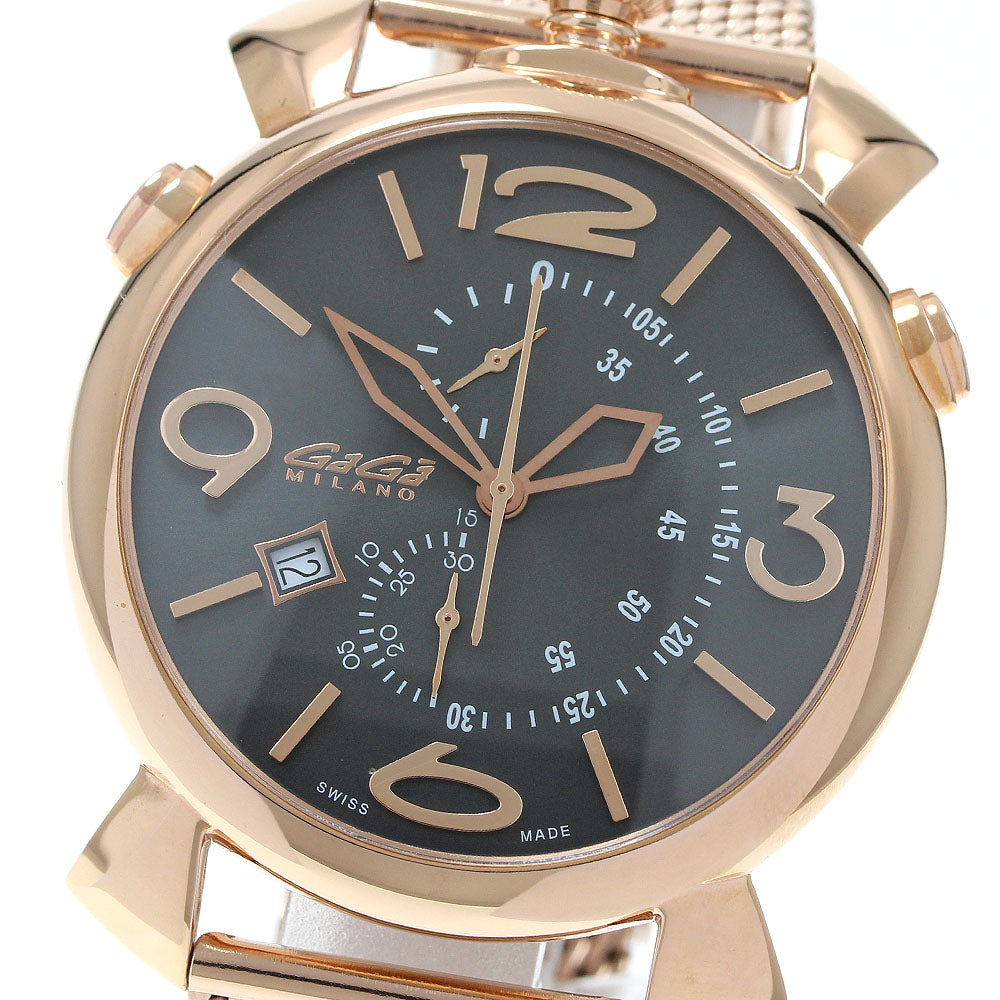 GaGa MILANO 5098.02BR Thin Chrono Date Quartz Men's Watch Excellent Condition with Box and Warranty Card.
