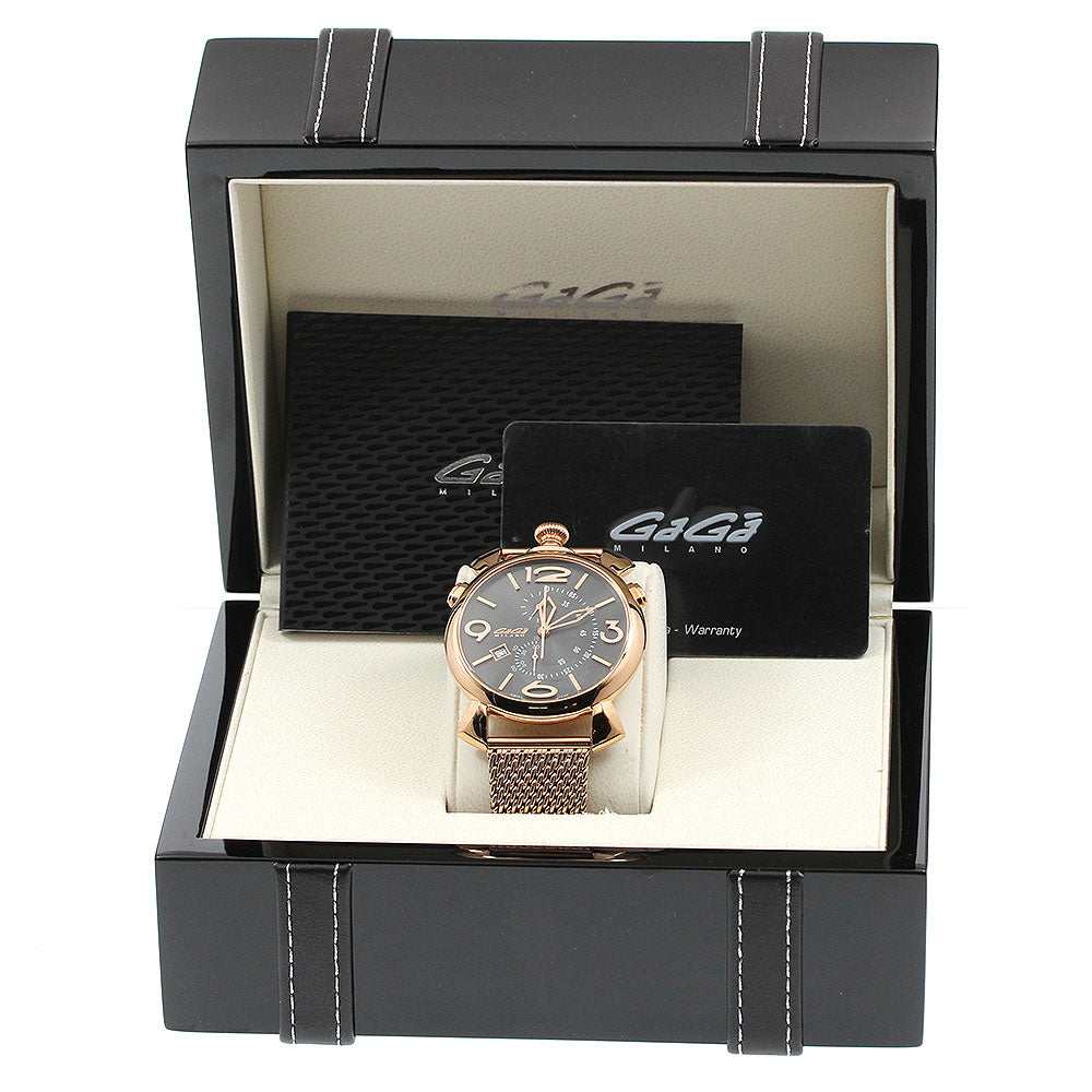 GaGa MILANO 5098.02BR Thin Chrono Date Quartz Men's Watch Excellent Condition with Box and Warranty Card.