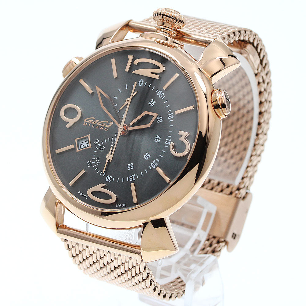 GaGa MILANO 5098.02BR Thin Chrono Date Quartz Men's Watch Excellent Condition with Box and Warranty Card.