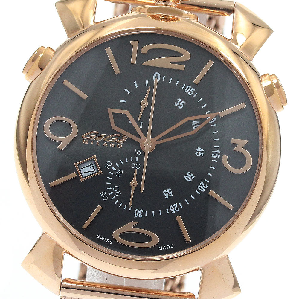GaGa MILANO 5098.02BR Thin Chrono Date Quartz Men's Watch Excellent Condition with Box and Warranty Card