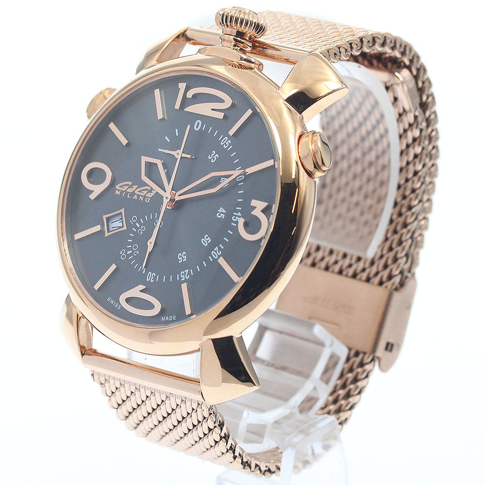GaGa MILANO 5098.02BR Thin Chrono Date Quartz Men's Watch Excellent Condition with Box and Warranty Card