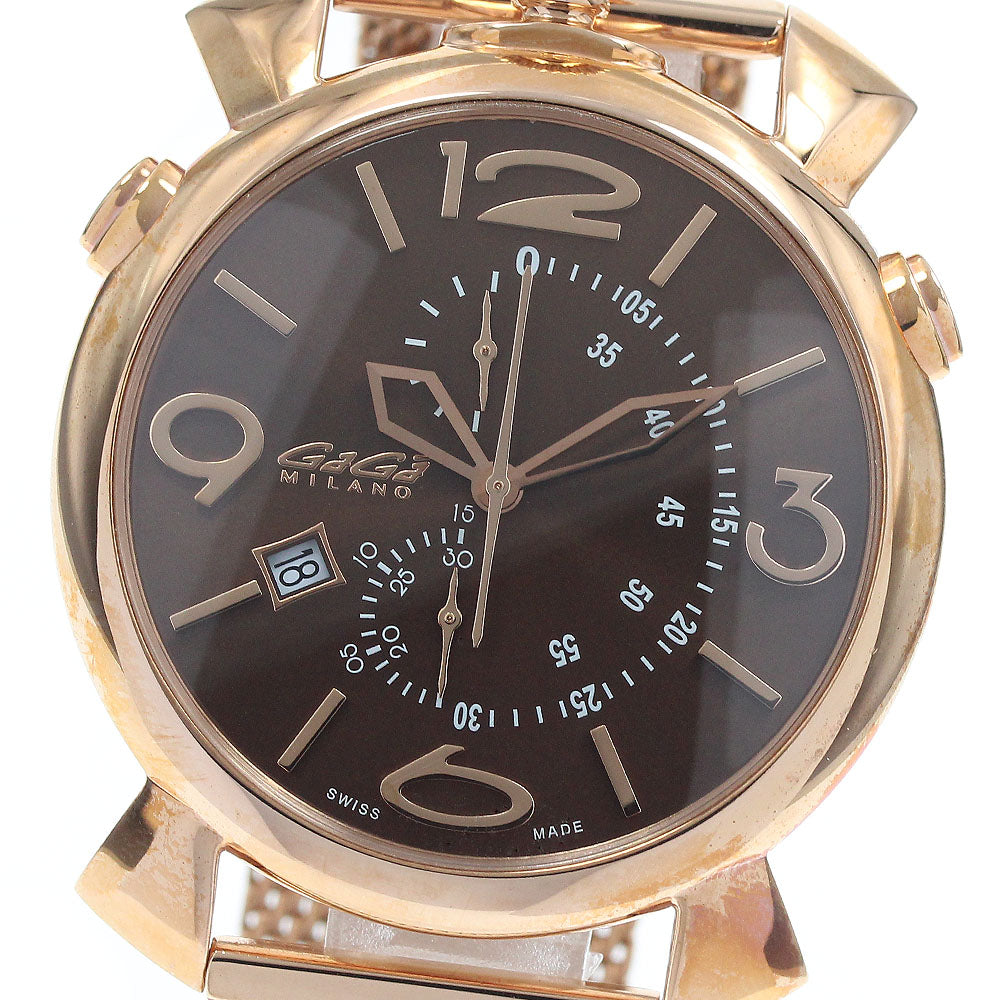 GaGa MILANO 5098.03BR Manuale Thin Chrono Date Chronograph Quartz Men's Watch Excellent Condition with Box and Warranty Card