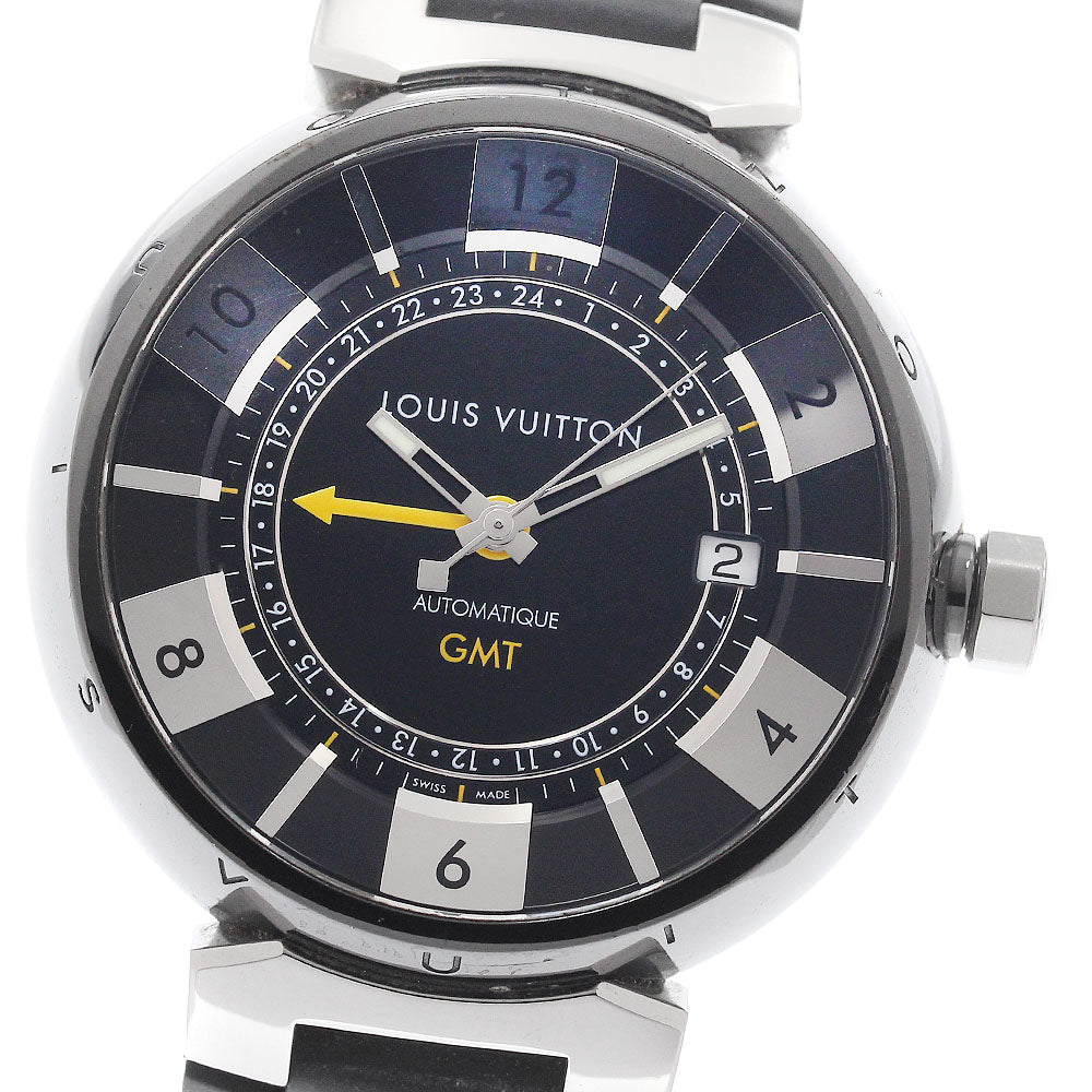 LOUIS VUITTON Q113I Tambour in Black GMT Automatic Men's Watch with Box and Warranty Card