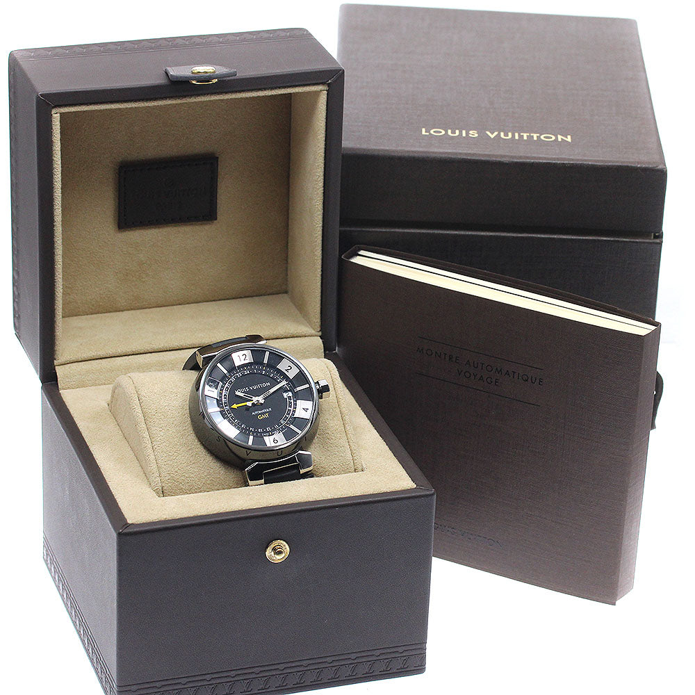 LOUIS VUITTON Q113I Tambour in Black GMT Automatic Men's Watch with Box and Warranty Card