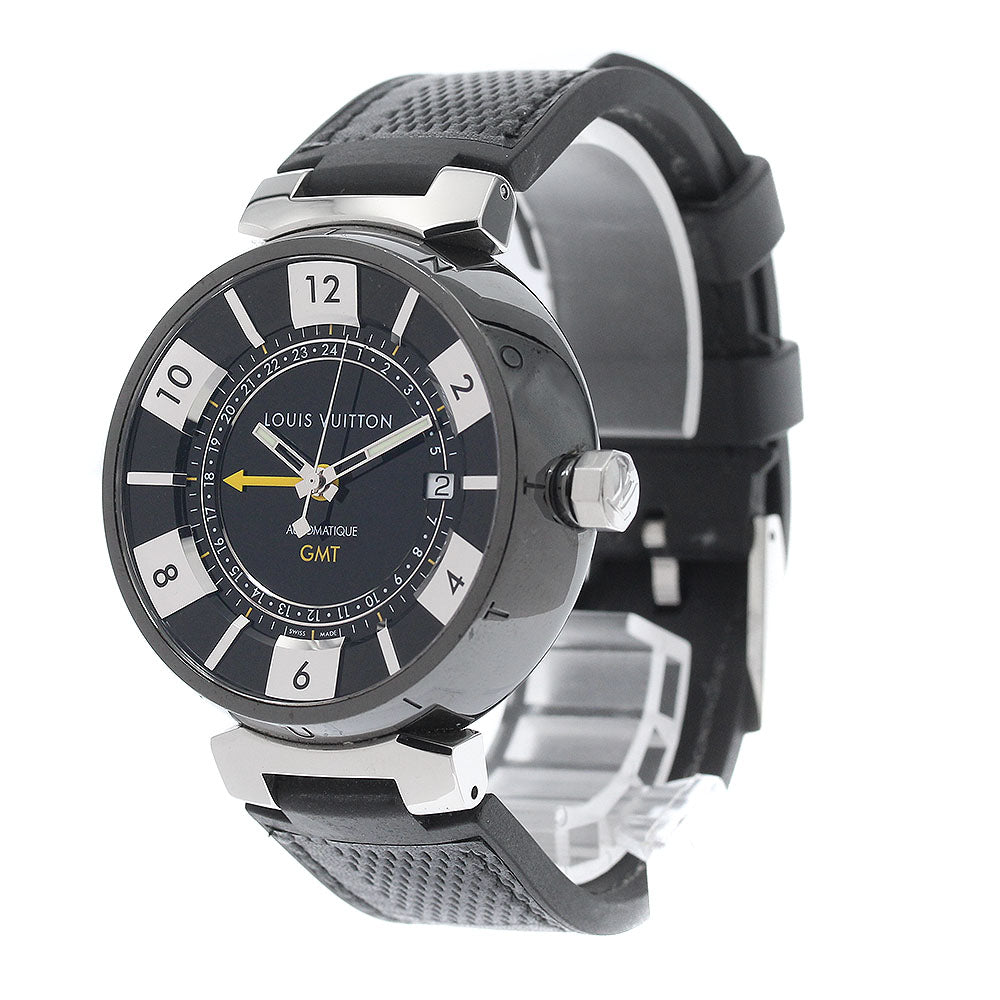 LOUIS VUITTON Q113I Tambour in Black GMT Automatic Men's Watch with Box and Warranty Card