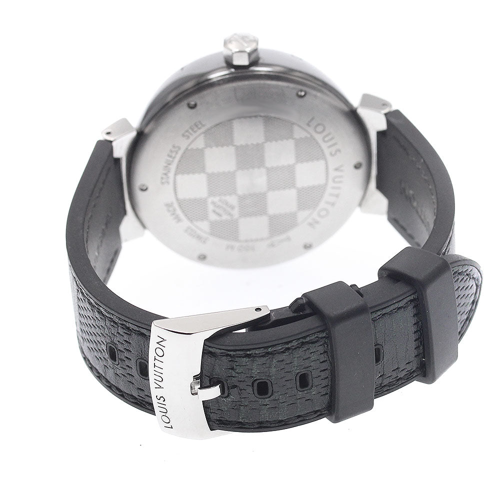 LOUIS VUITTON Q113I Tambour in Black GMT Automatic Men's Watch with Box and Warranty Card
