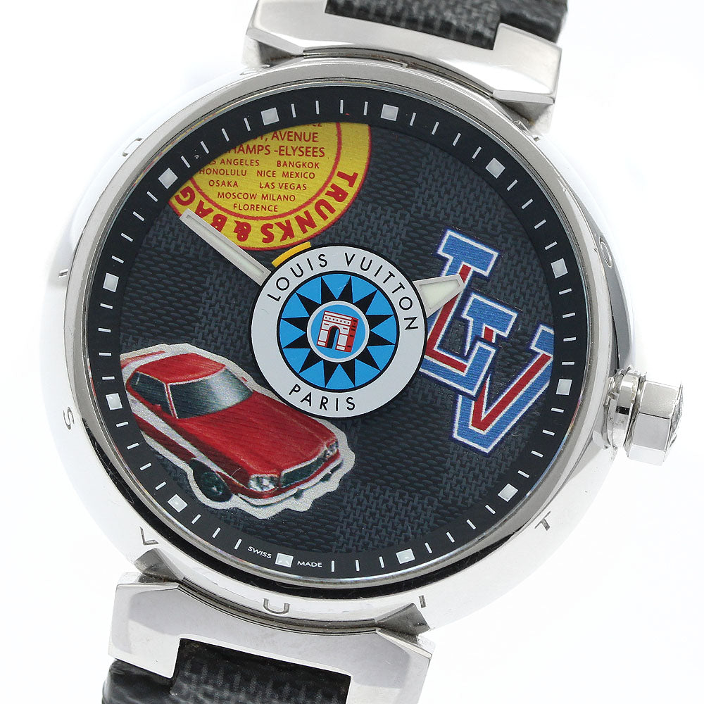 LOUIS VUITTON QA063 Tambour GM Damier World Tour Quartz Men's Watch with Box