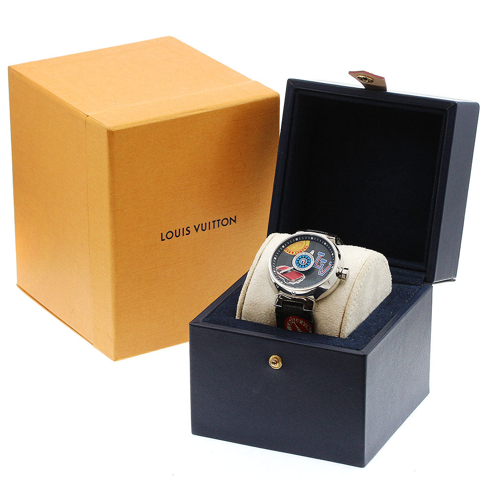LOUIS VUITTON QA063 Tambour GM Damier World Tour Quartz Men's Watch with Box
