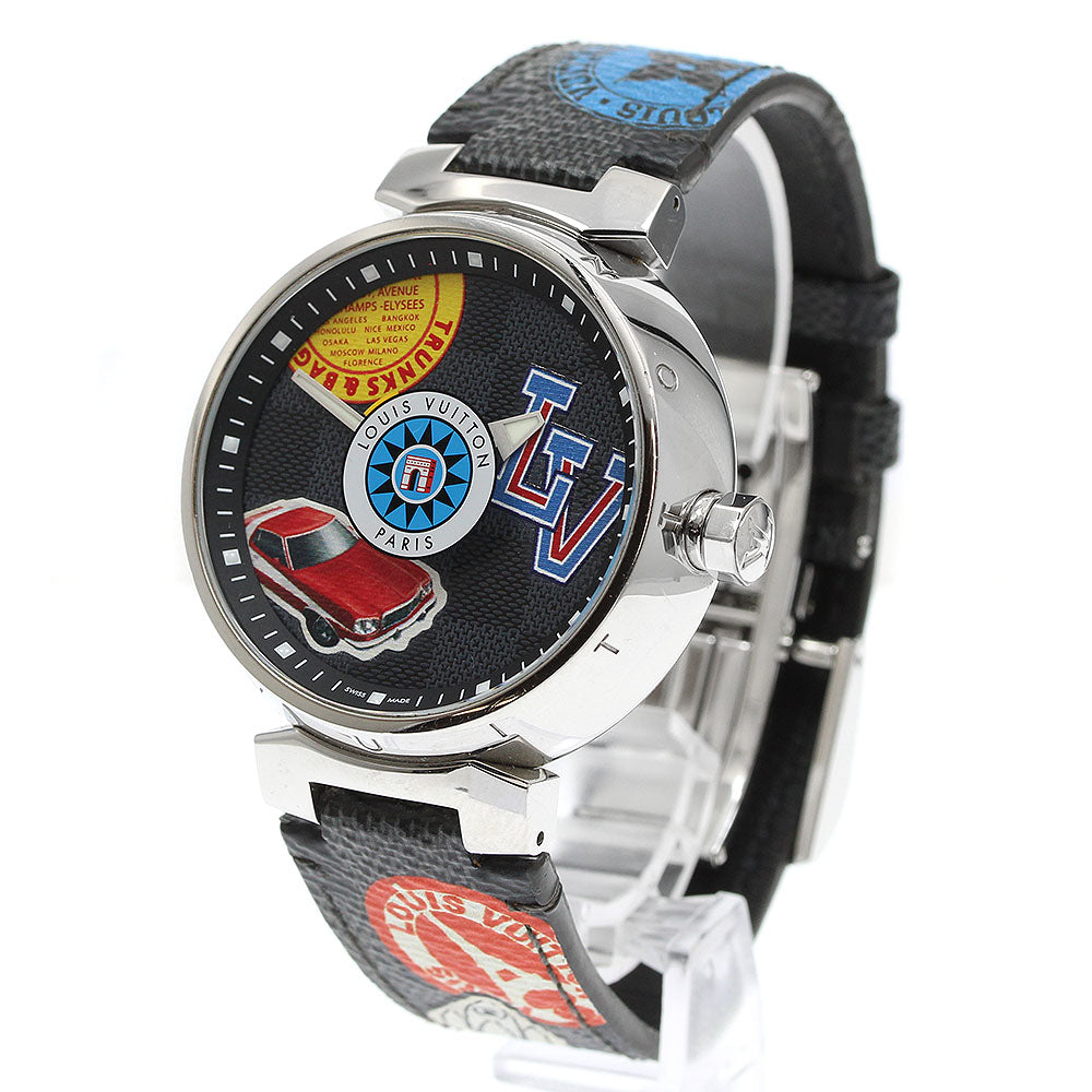 LOUIS VUITTON QA063 Tambour GM Damier World Tour Quartz Men's Watch with Box