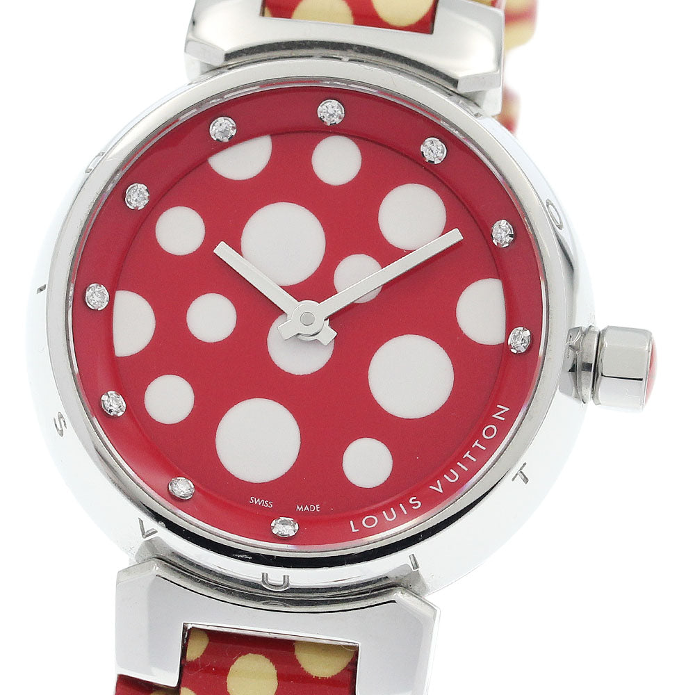 LOUIS VUITTON Q12M7 Tambour Yayoi Kusama Model 10P Diamond Quartz Ladies Watch Excellent Condition with Box and Warranty Card