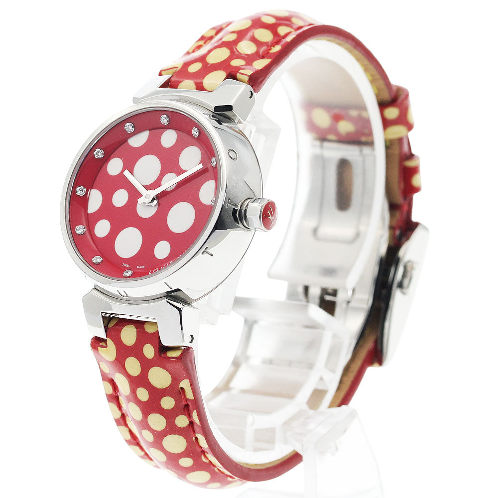 LOUIS VUITTON Q12M7 Tambour Yayoi Kusama Model 10P Diamond Quartz Ladies Watch Excellent Condition with Box and Warranty Card
