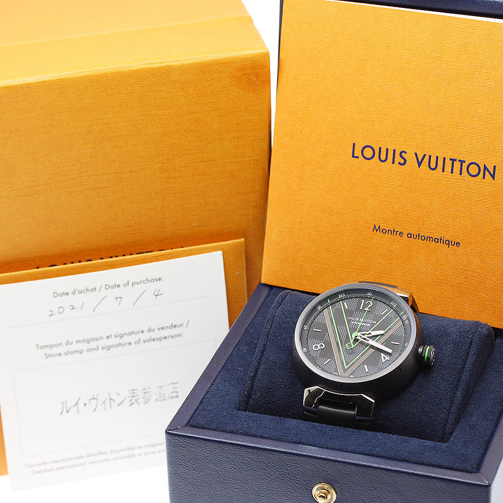LOUIS VUITTON QA131 Tambour Automatic Men's Watch with Box and Warranty Card