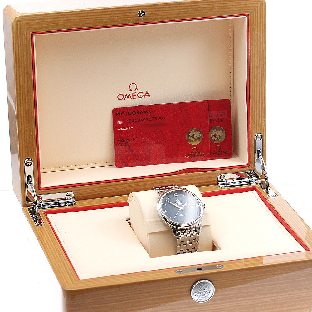 OMEGA 424.10.40.20.03.001 De Ville Prestige Co-Axial Date Automatic Men's Watch Excellent Condition with Inner Box and Warranty Card.